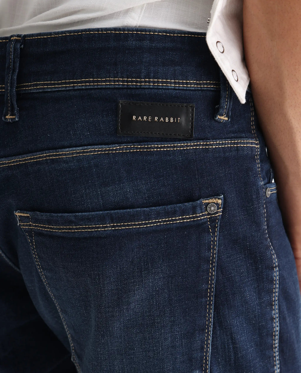 Rare Rabbit Men's Edwin Blue Cotton Plain Hawk Slim Fit Jeans