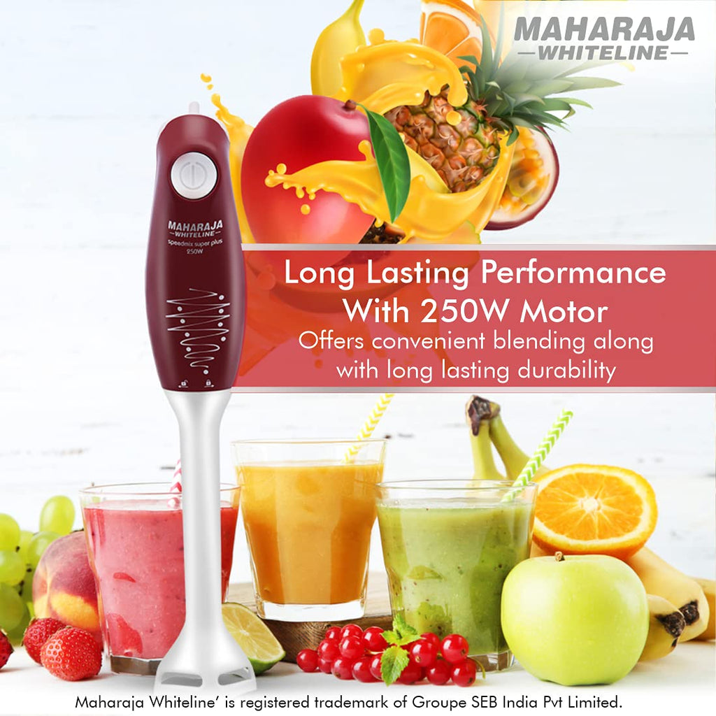 Maharaja Whiteline Plastic Speedmix Super Plus Hand Blender, 250W, Duraforce Advanced Blade Technology, 800Ml Multi-Purpose Jar, Cherry Red & White, Standard, 250 Watt
