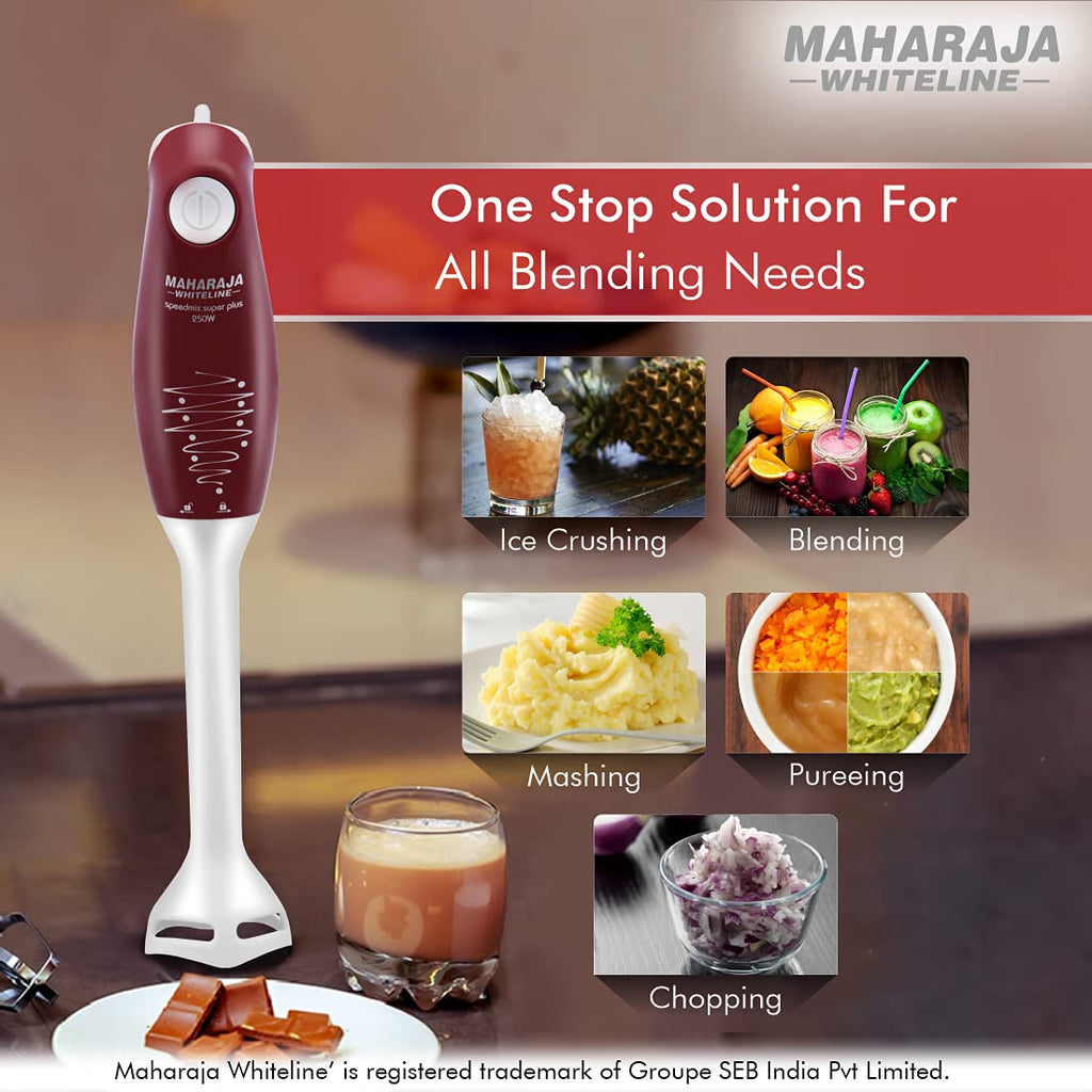 Maharaja Whiteline Plastic Speedmix Super Plus Hand Blender, 250W, Duraforce Advanced Blade Technology, 800Ml Multi-Purpose Jar, Cherry Red & White, Standard, 250 Watt