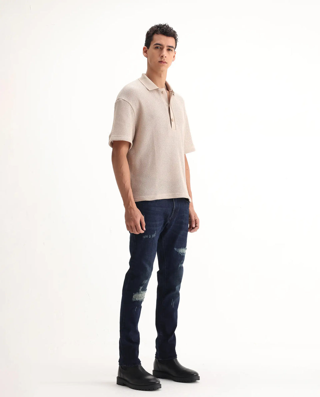 Rare Rabbit Men's Erie Dusky Blue Cotton Blend Plain Hawk Slim Fit Jeans