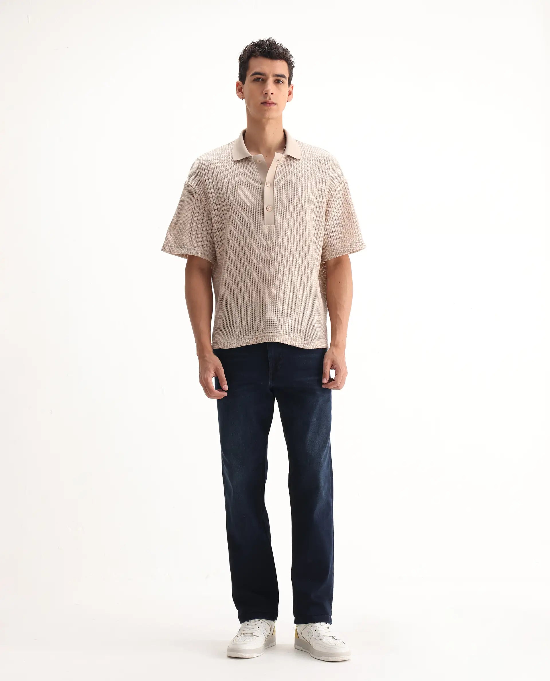 Rare Rabbit Men's Evolve Dark Navy Cotton Blend Plain Morris Regular Fit Jeans