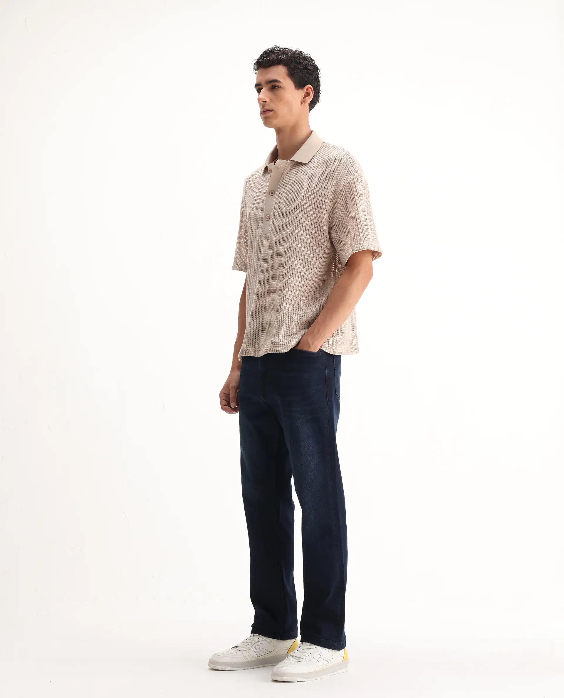 Rare Rabbit Men's Evolve Dark Navy Cotton Blend Plain Morris Regular Fit Jeans