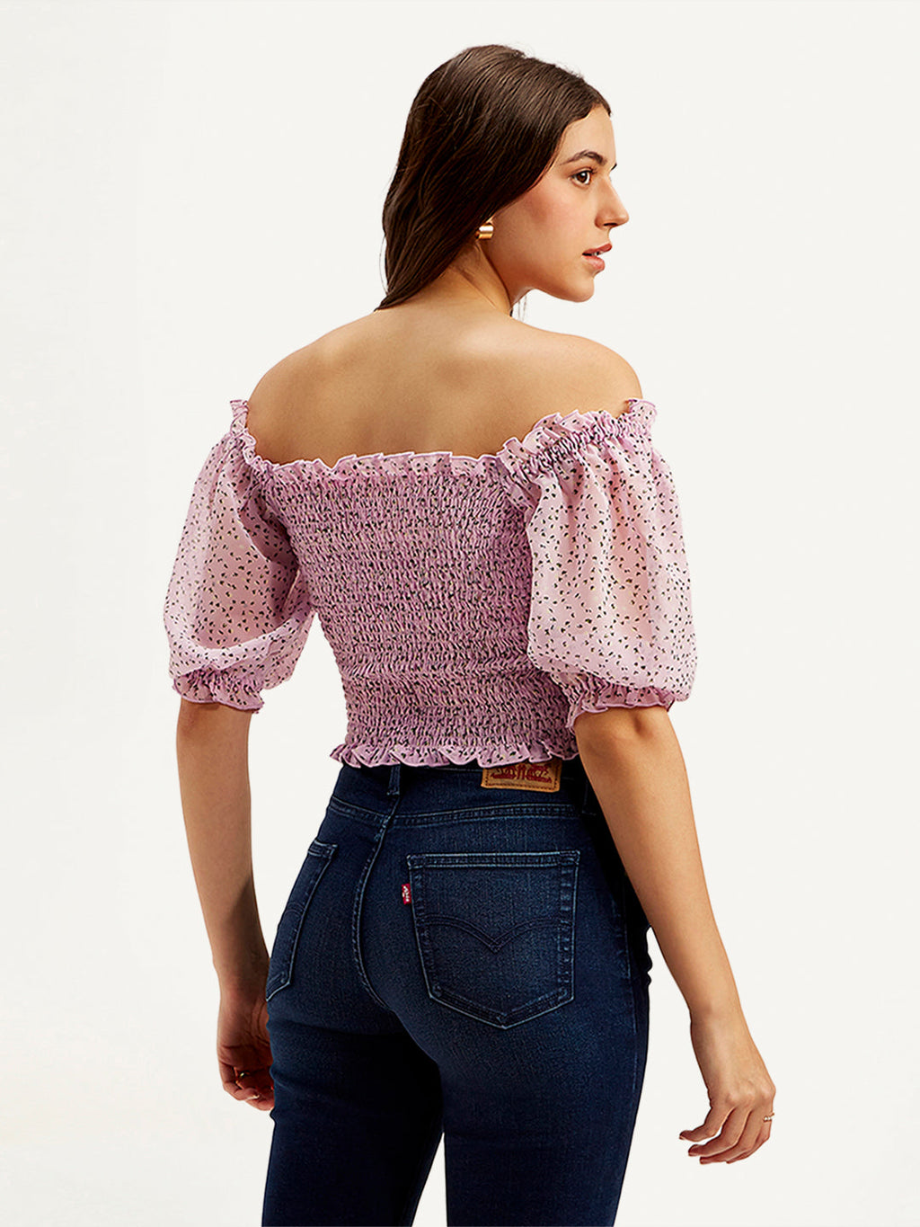 Women's Floral Light-Pink Off Shoulder Top
