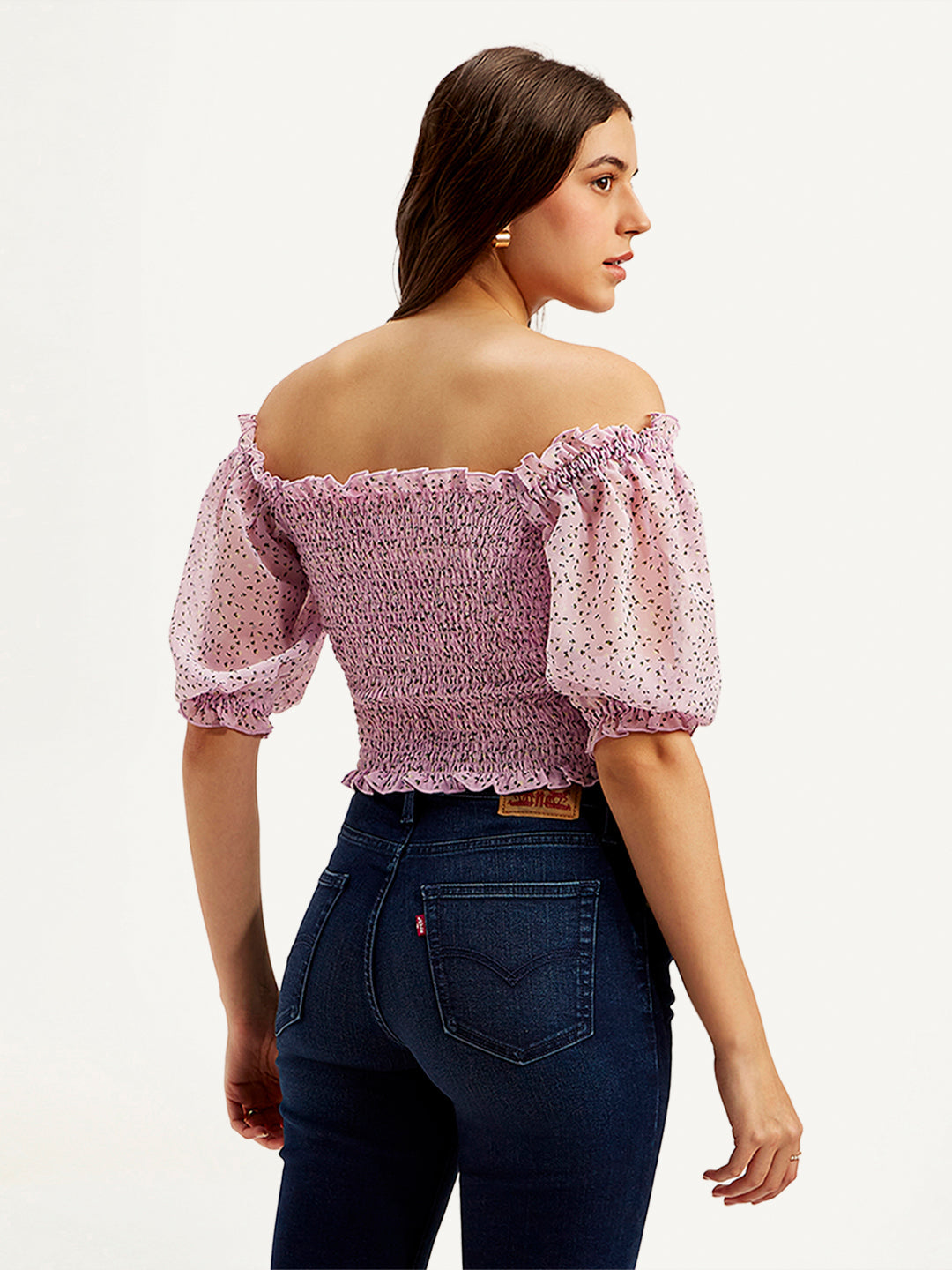 Women's Floral Light-Pink Off Shoulder Top