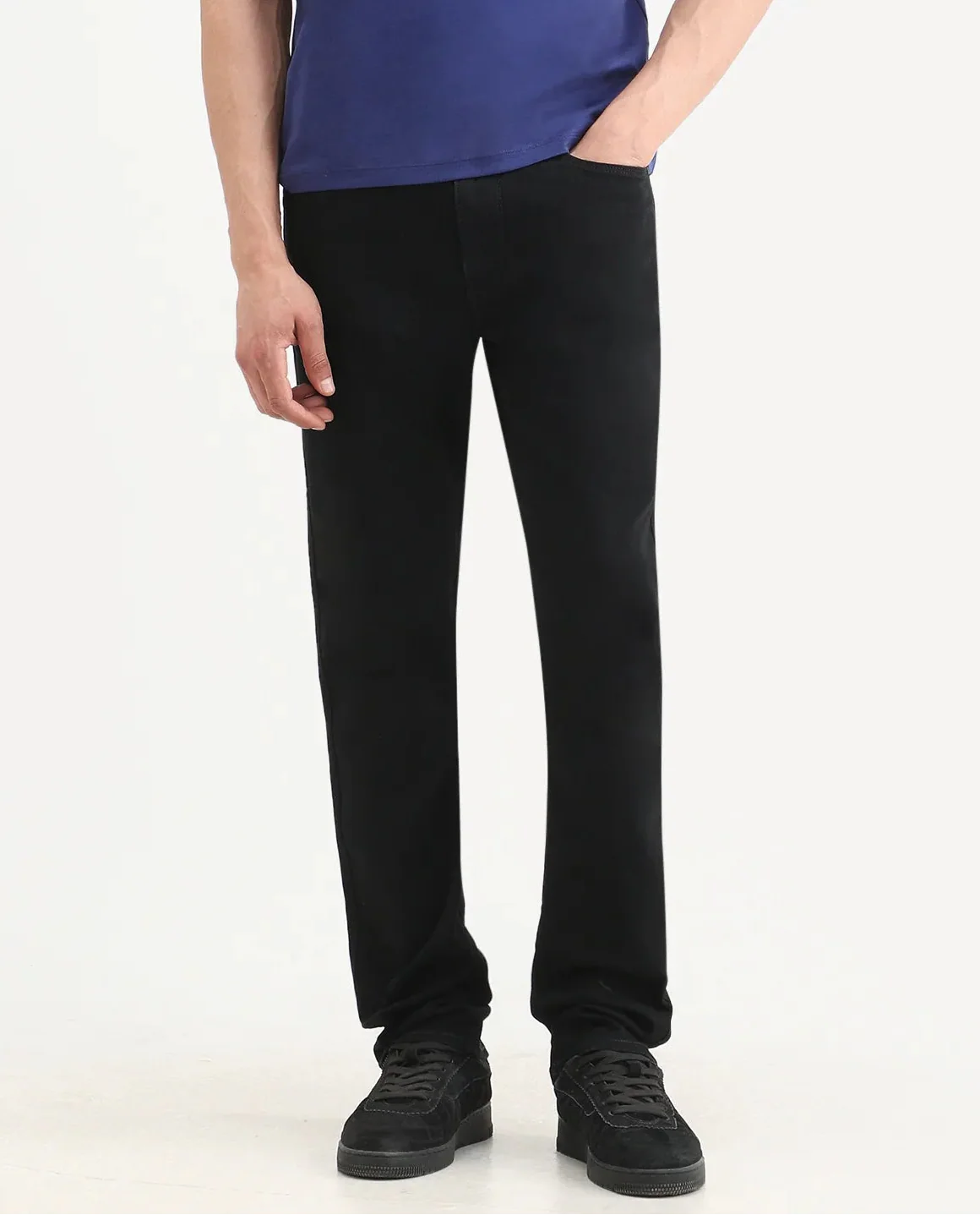Rare Rabbit Men's Fiz B Black Cotton Blend Fabric Morris Regular Fit Plain Jeans