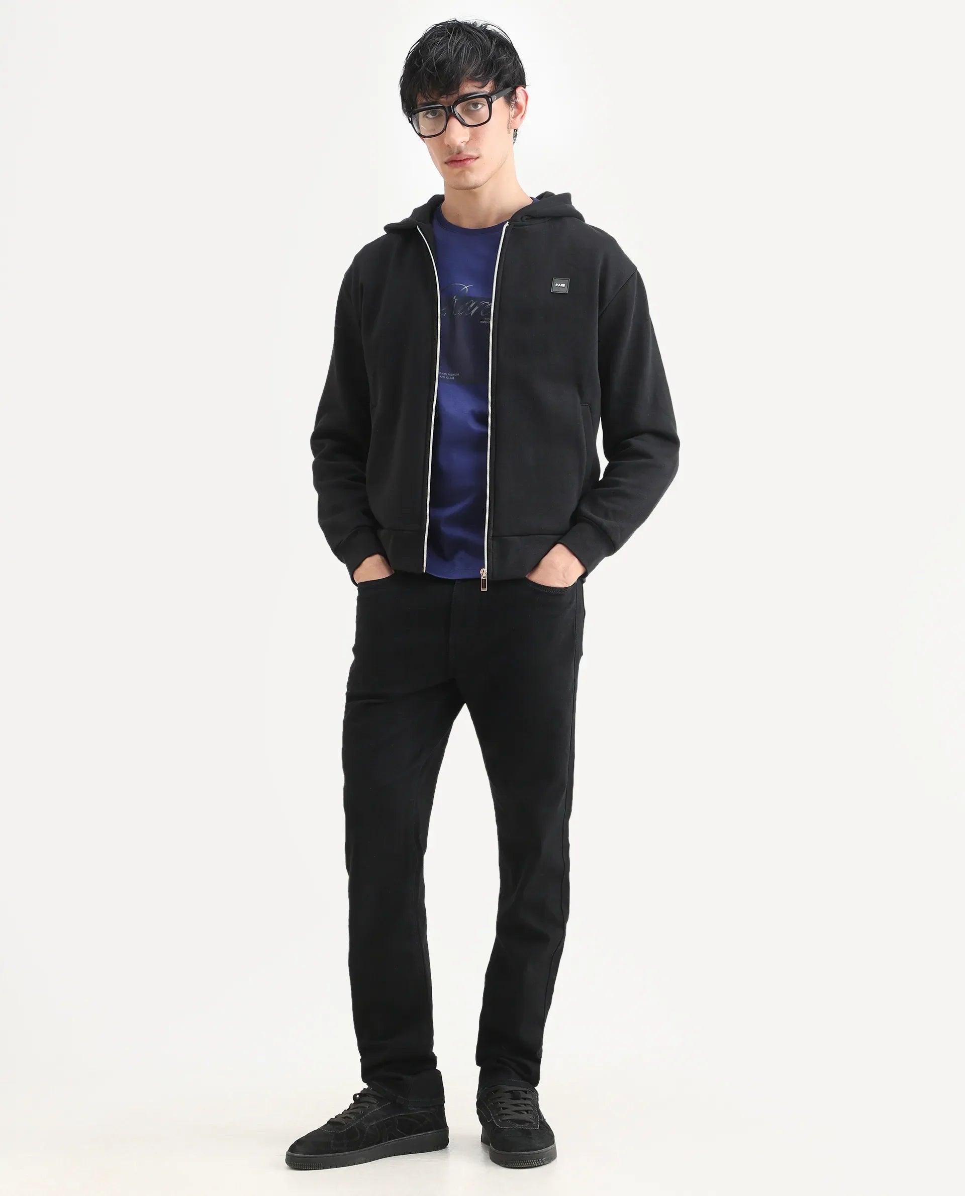 Rare Rabbit Men's Fiz B Black Cotton Blend Fabric Morris Regular Fit Plain Jeans