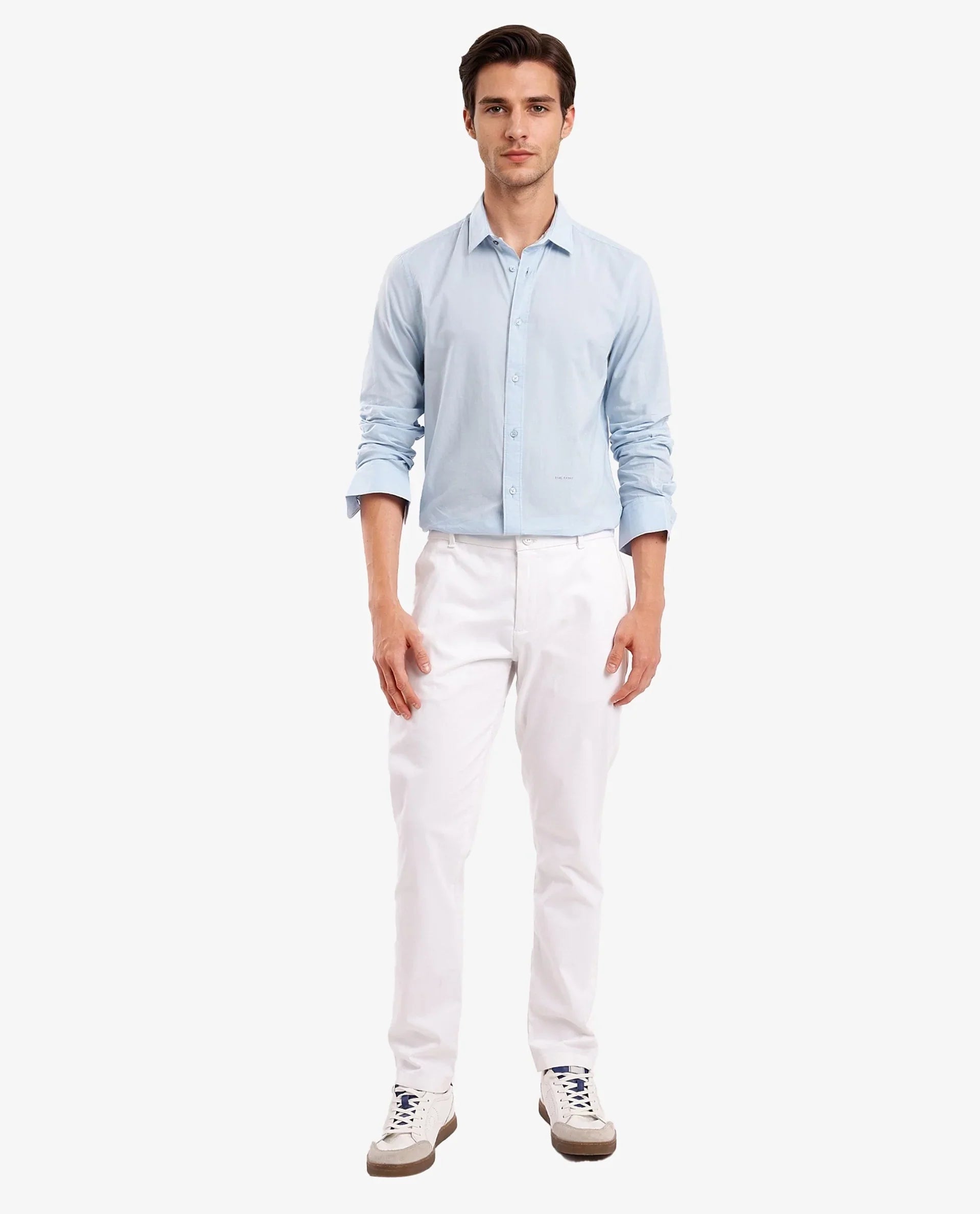 Rare Rabbit Men's Flees Light Blue Cotton Plain Regular Fit Full Sleeve Collared Shirt