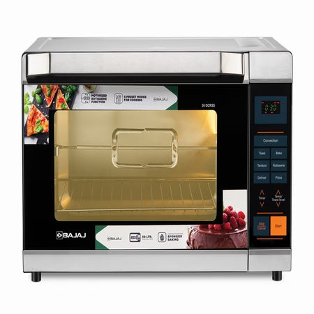 Bajaj 50 Litre Digital Oven Toaster Griller (50 Litres Otg)With 6 Pre-Set Menu, Oven For Kitchen With Illuminated Chamber, Motorised Rotisserie & Convection, Black & Silver,1400 Watts