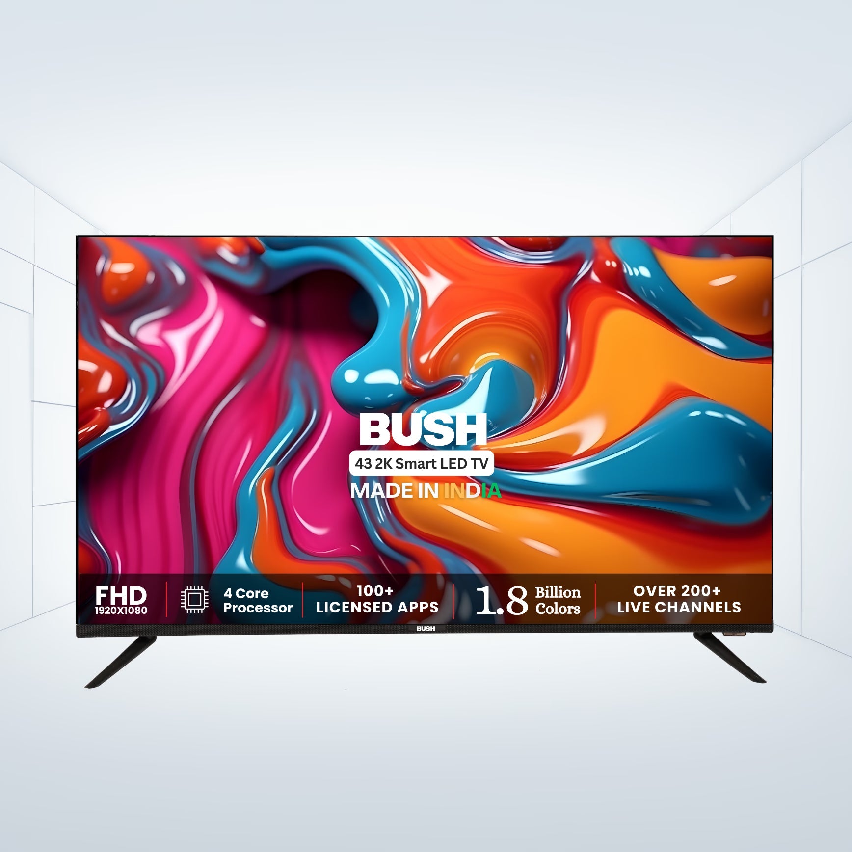 Bush QLED 108 cm (43 inch) Full HD LED Smart Android Based TV 2025 Edition with Remote, Frameless Design and Free to Air channel movie box and Sound bar (QLED-43) BB4300S PRO