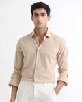 Rare Rabbit Men's Gunjan Beige Cotton Plain Regular Fit Full Sleeve Collared Shirt