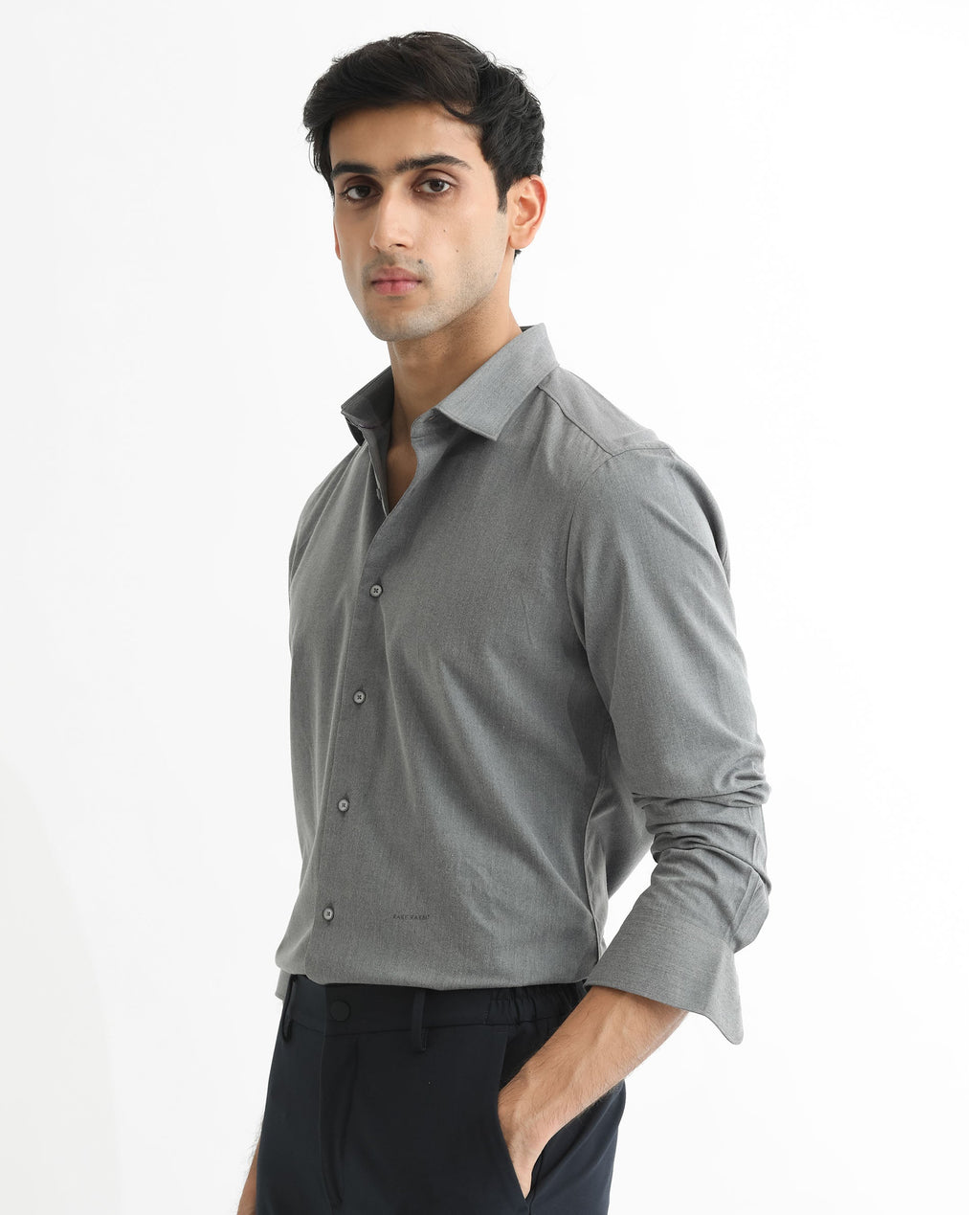 Rare Rabbit Men's Gunjan Navy Cotton Plain Regular Fit Full Sleeve Collared Shirt