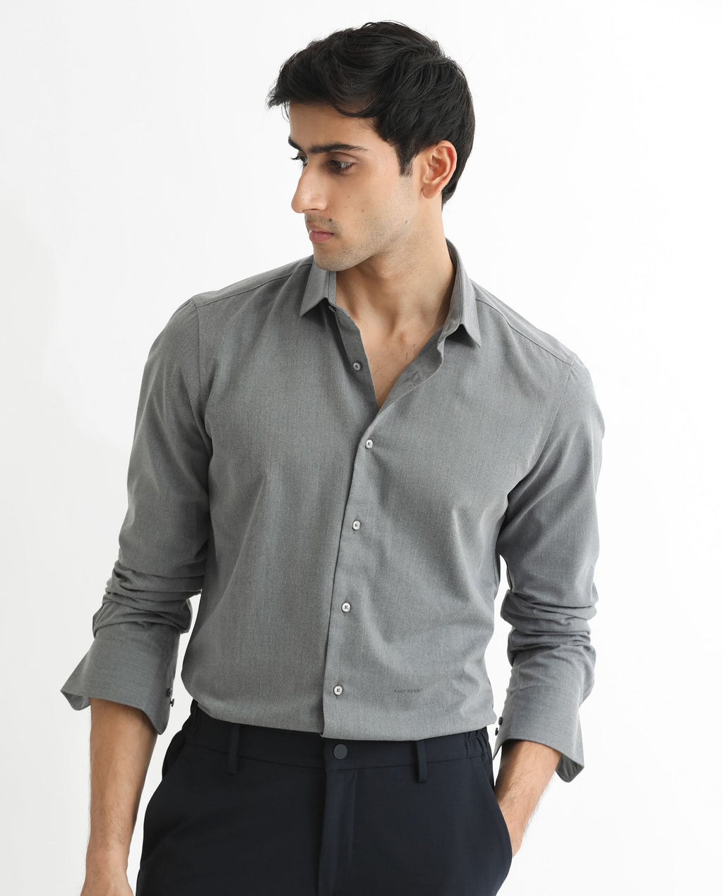 Rare Rabbit Men's Gunjan Navy Cotton Plain Regular Fit Full Sleeve Collared Shirt