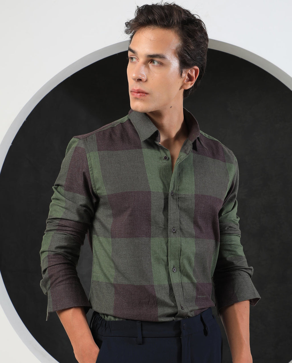 Rare Rabbit Men's Beaver Olive Cotton Checked Print Regular Fit Full Sleeve Collared Shirt