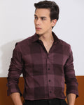 Rare Rabbit Men's Santhe Maroon Cotton Checked Print Regular Fit Full Sleeve Collared Shirt