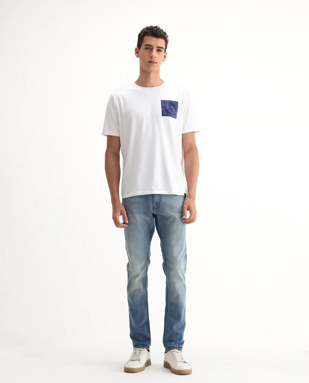 Rare Rabbit Men's Indus Blue Cotton Plain Hawk Slim Fit Jeans