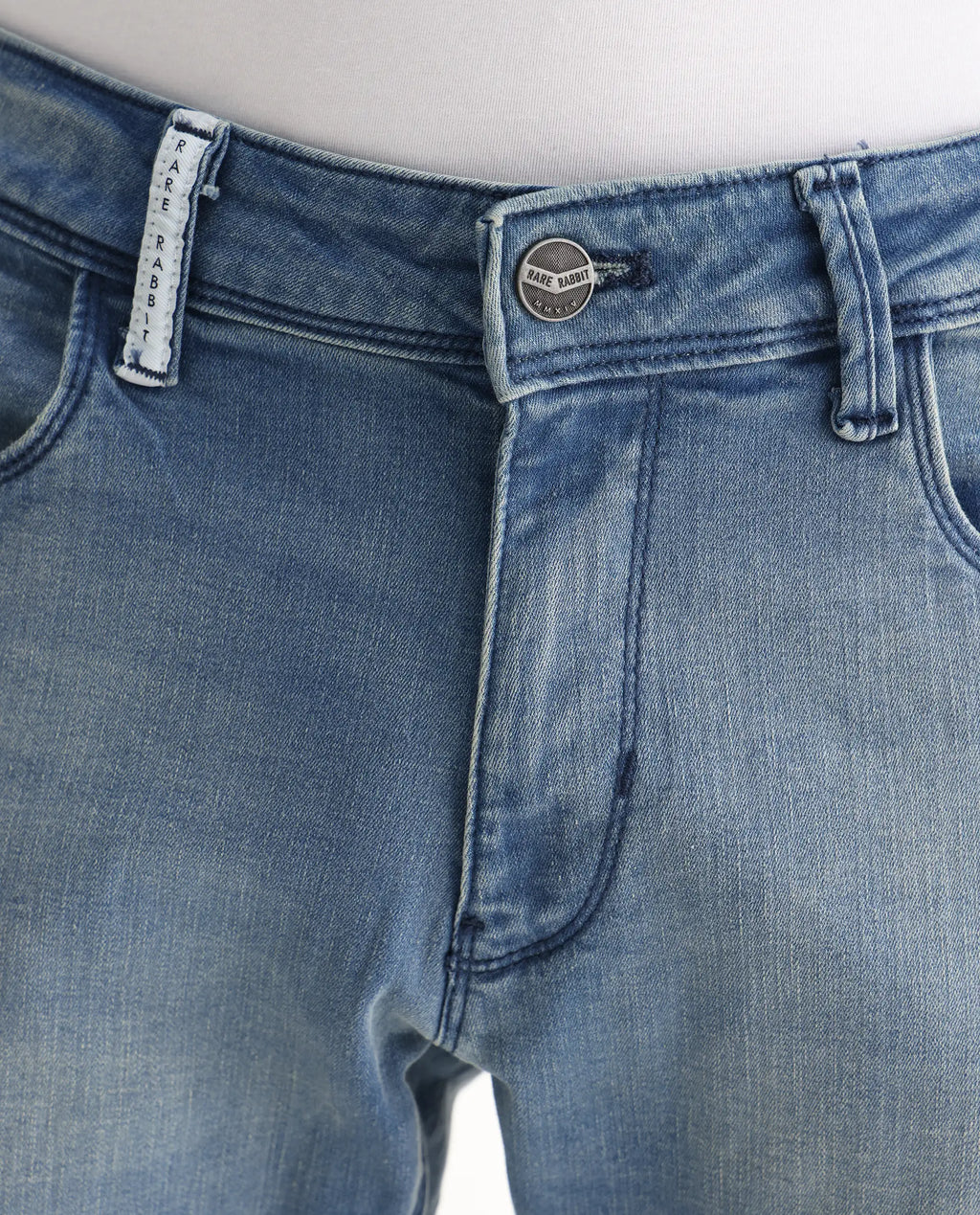 Rare Rabbit Men's Indus Blue Cotton Plain Hawk Slim Fit Jeans