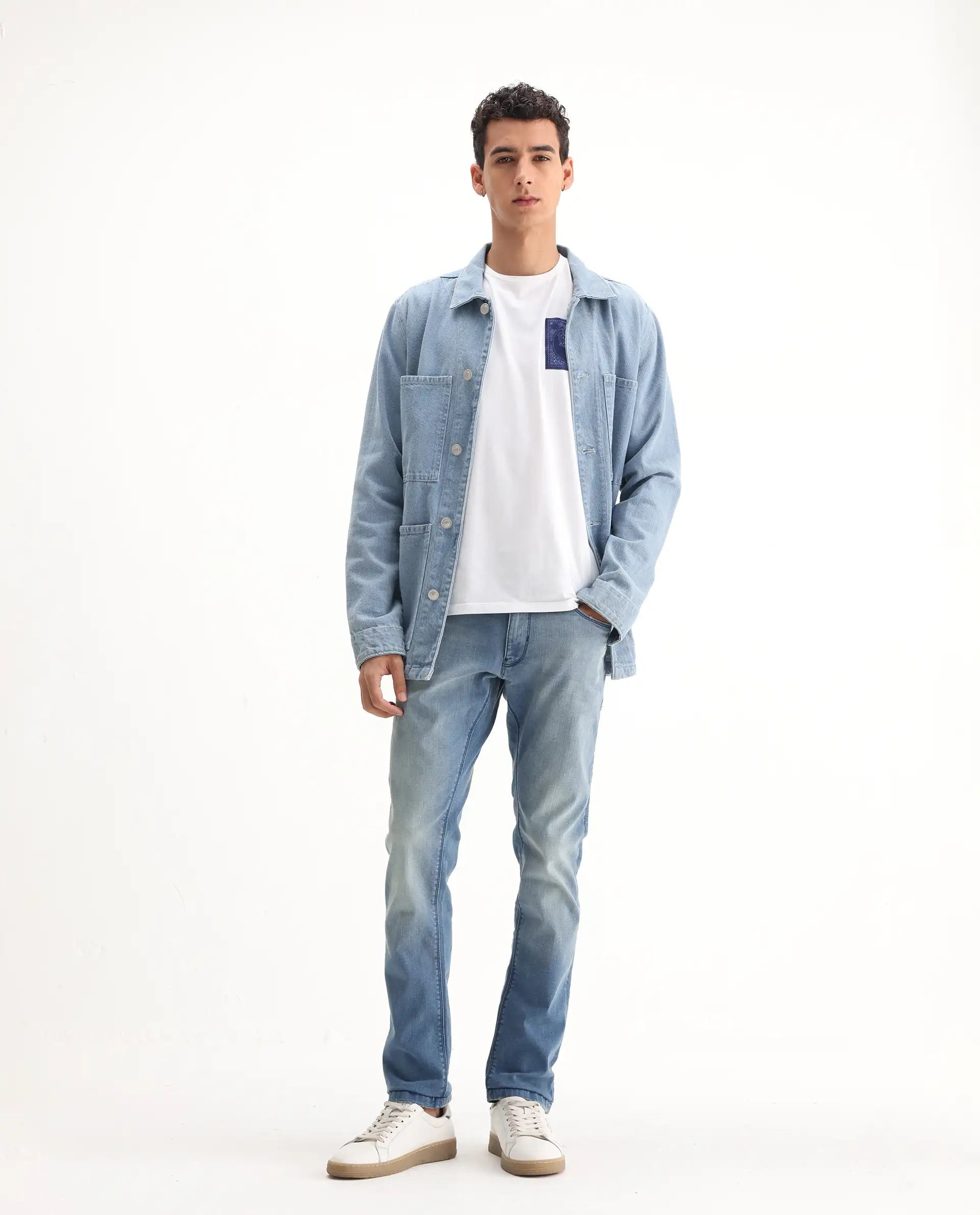 Rare Rabbit Men's Indus Blue Cotton Plain Hawk Slim Fit Jeans