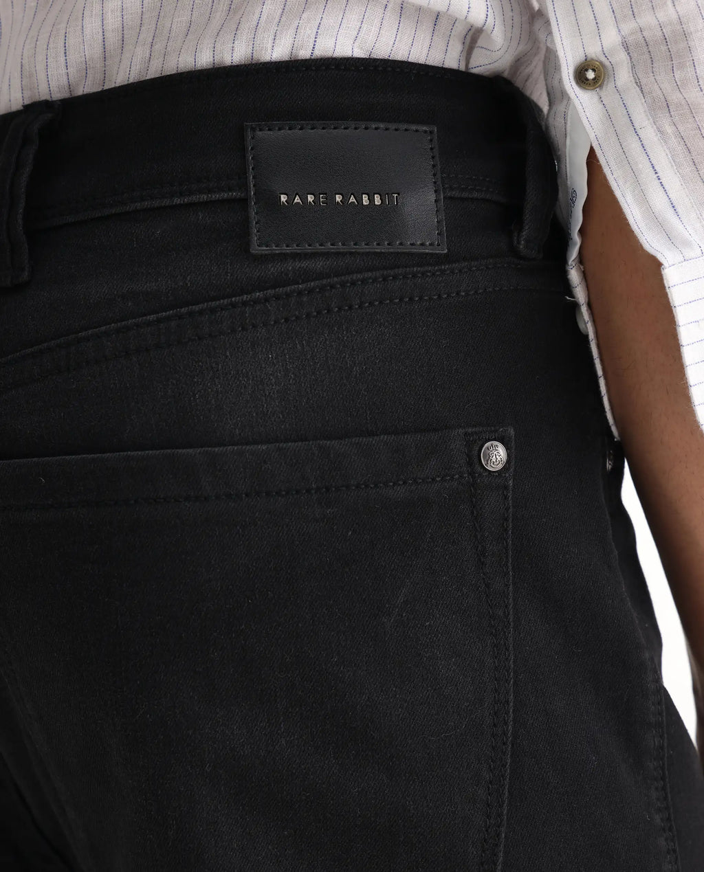 Rare Rabbit Men's Inky Black Cotton Blend Plain Morris Regular Fit Jeans