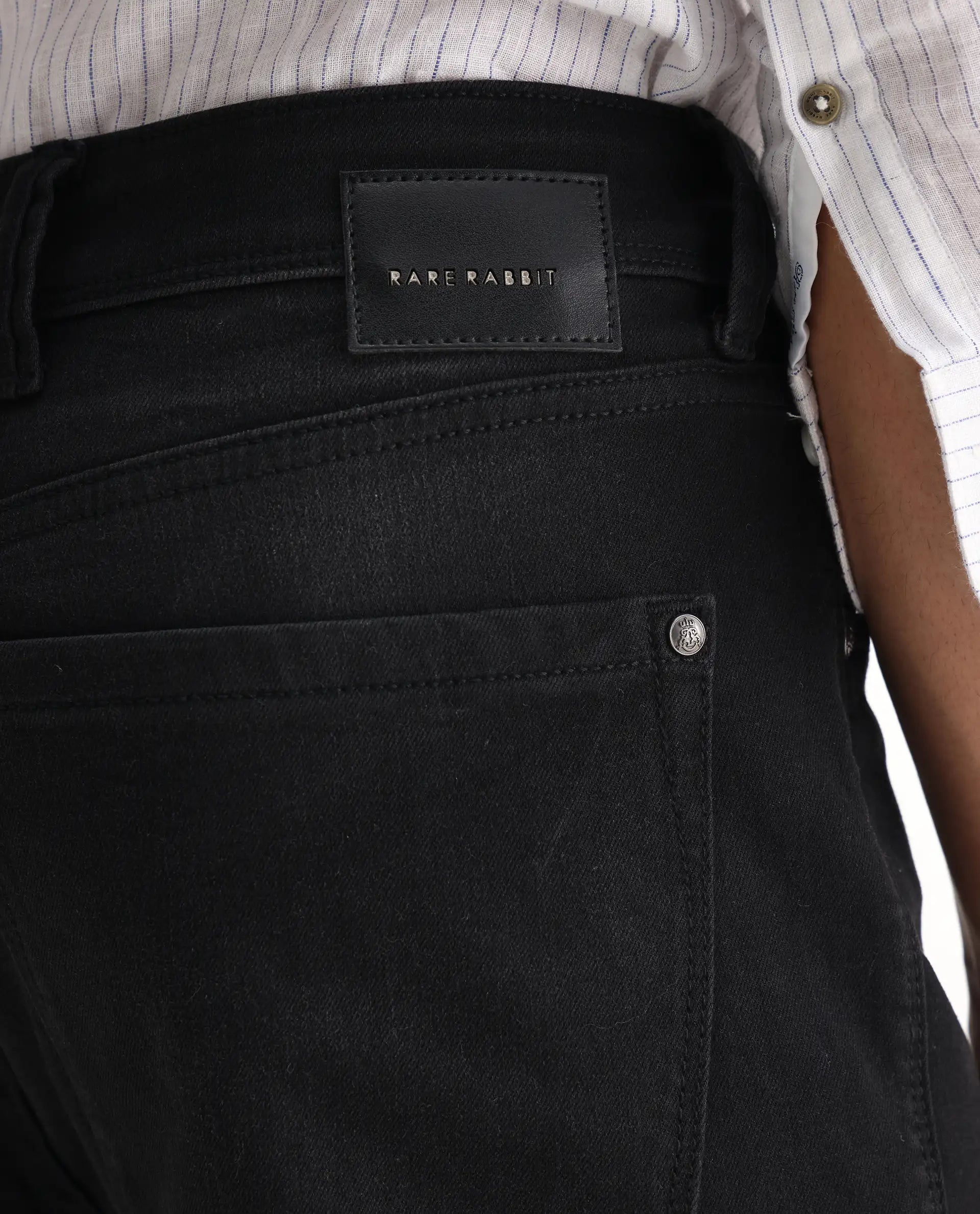 Rare Rabbit Men's Inky Black Cotton Blend Plain Morris Regular Fit Jeans