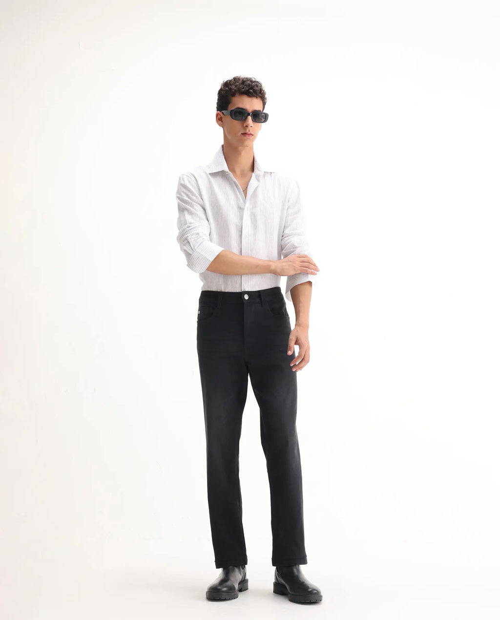 Rare Rabbit Men's Inky Black Cotton Blend Plain Morris Regular Fit Jeans