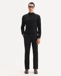 Rare Rabbit Men's Ital Black Cotton Blend Plain Regular Fit Trouser