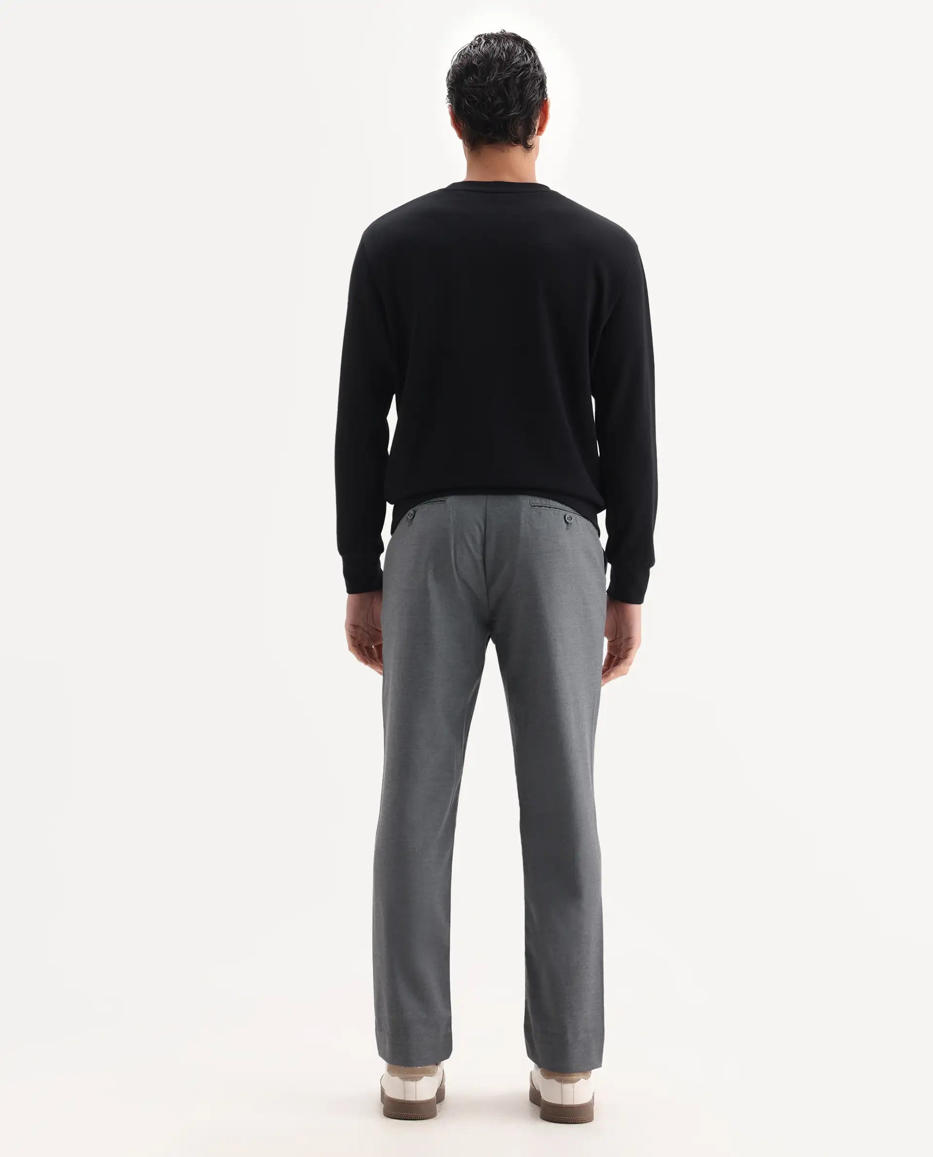 Rare Rabbit Men's Ital Grey Cotton Blend Plain Regular Fit Trouser