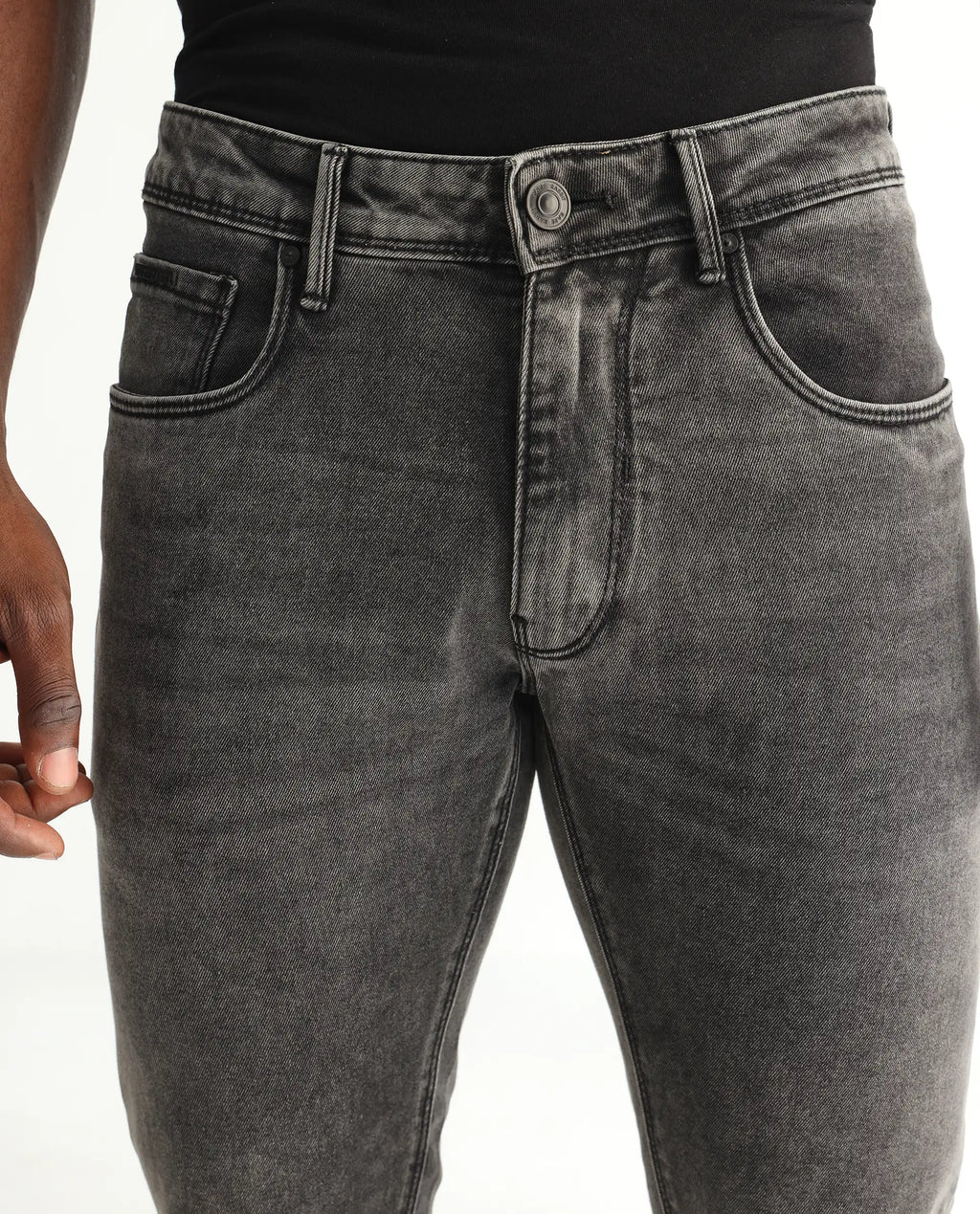 Rare Rabbit Men's Jardin Black Cotton Plain Hawk Slim Fit Jeans