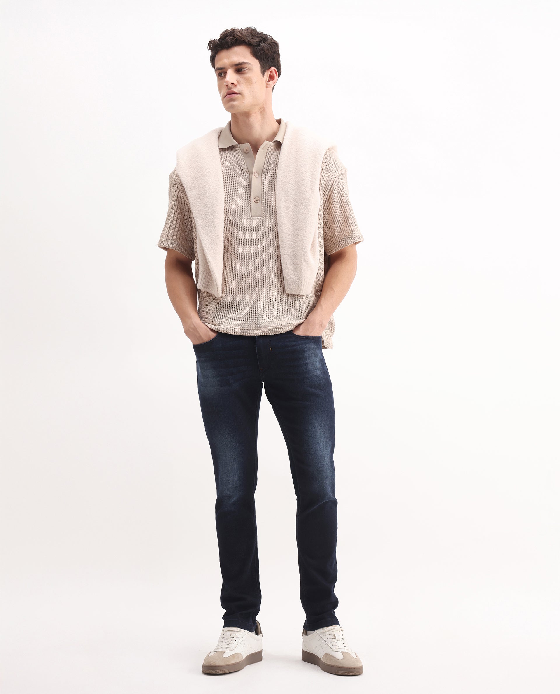 Rare Rabbit Men's Juan Blue Cotton Plain Hawk Slim Fit Jeans
