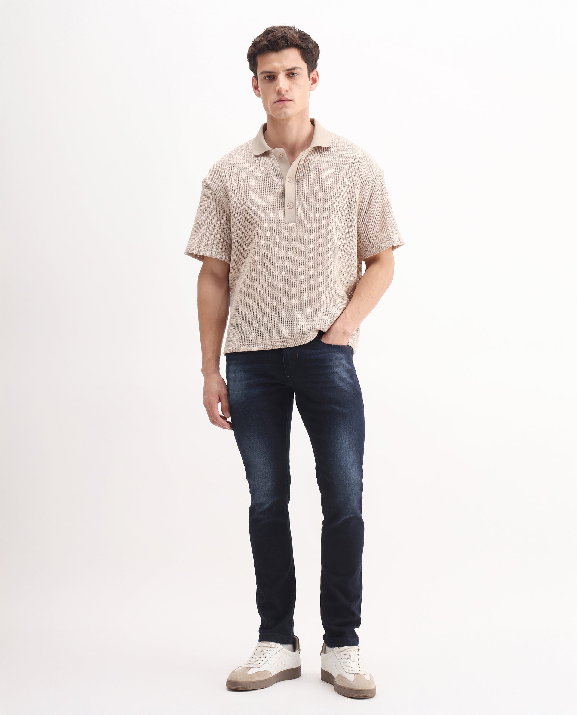 Rare Rabbit Men's Juan Blue Cotton Plain Hawk Slim Fit Jeans