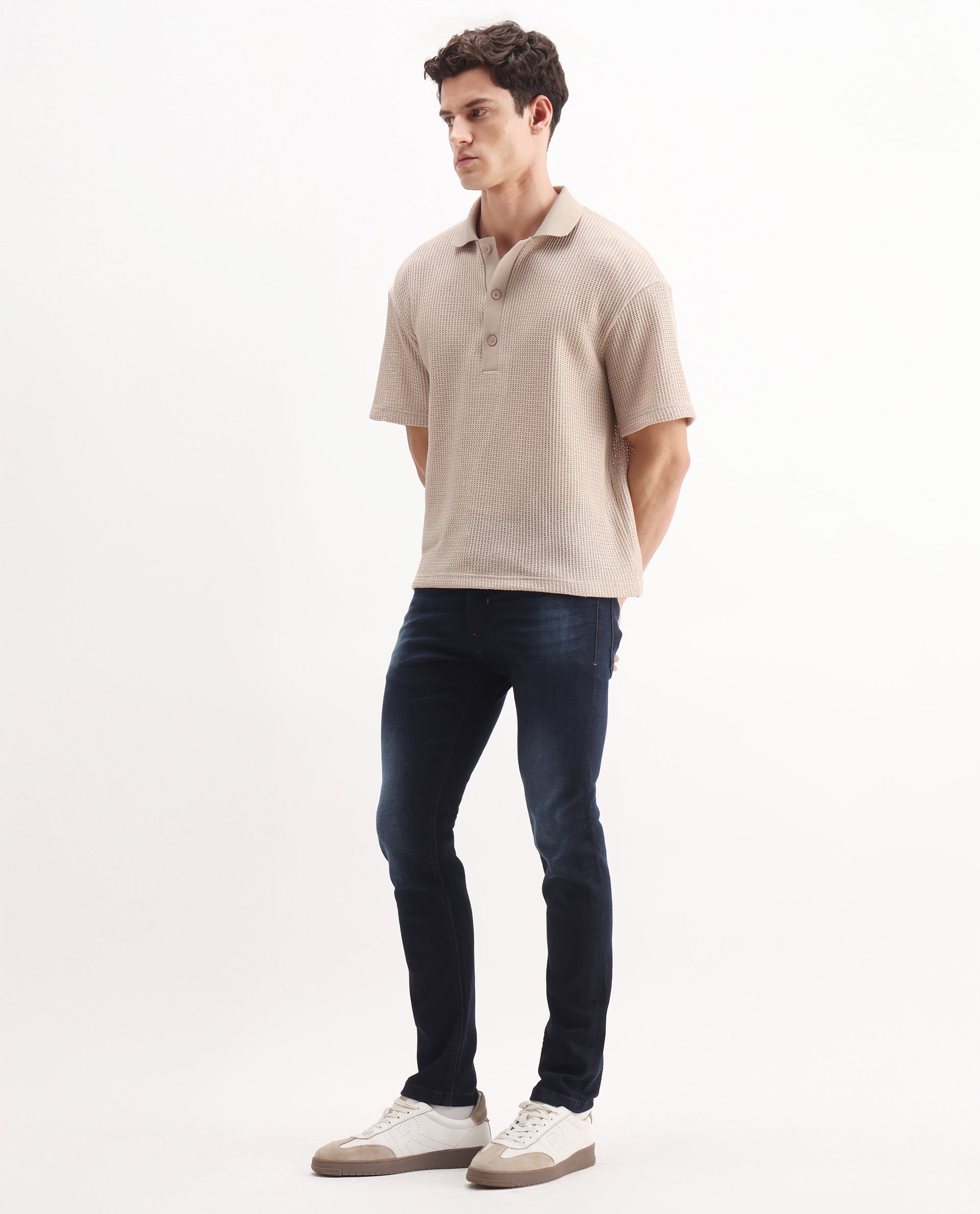 Rare Rabbit Men's Juan Blue Cotton Plain Hawk Slim Fit Jeans