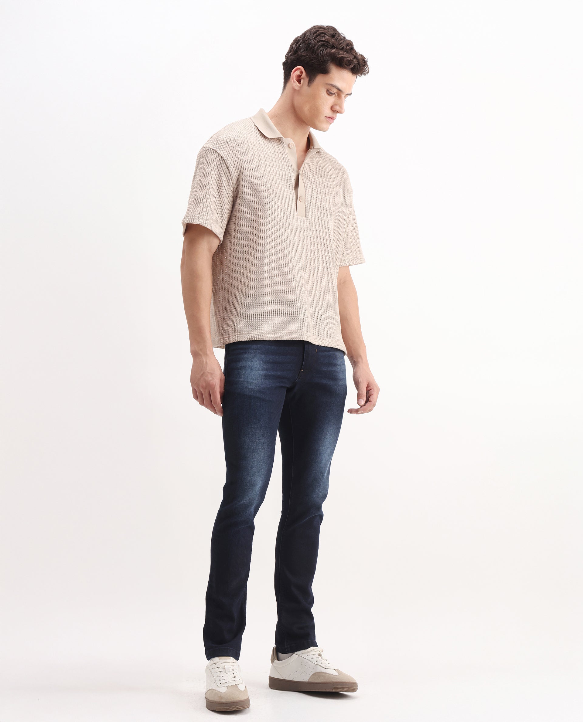 Rare Rabbit Men's Juan Blue Cotton Plain Hawk Slim Fit Jeans