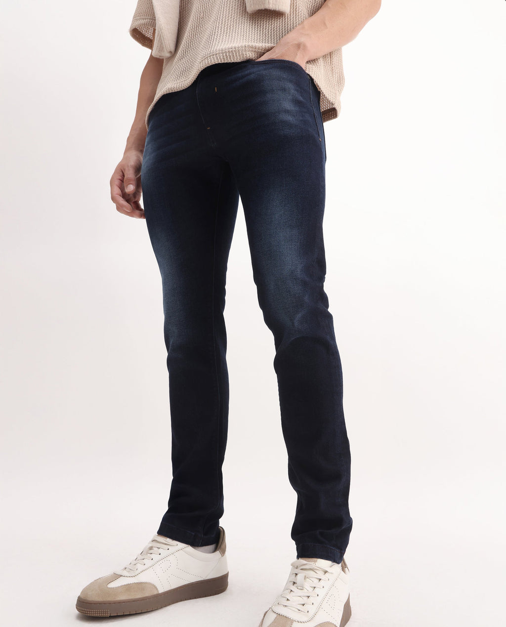 Rare Rabbit Men's Juan Blue Cotton Plain Hawk Slim Fit Jeans