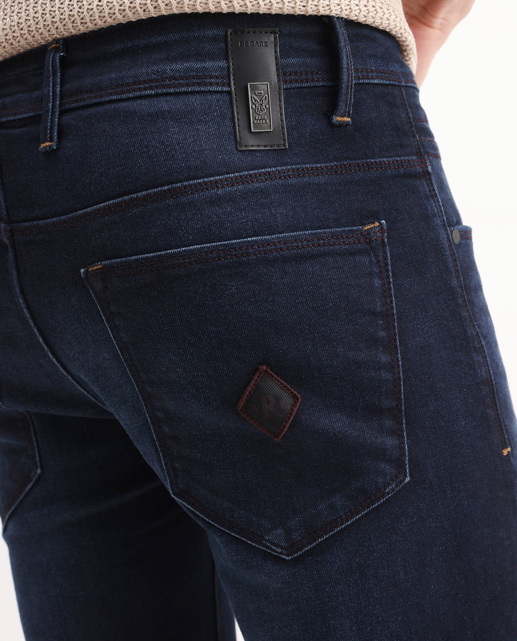 Rare Rabbit Men's Juan Blue Cotton Plain Hawk Slim Fit Jeans