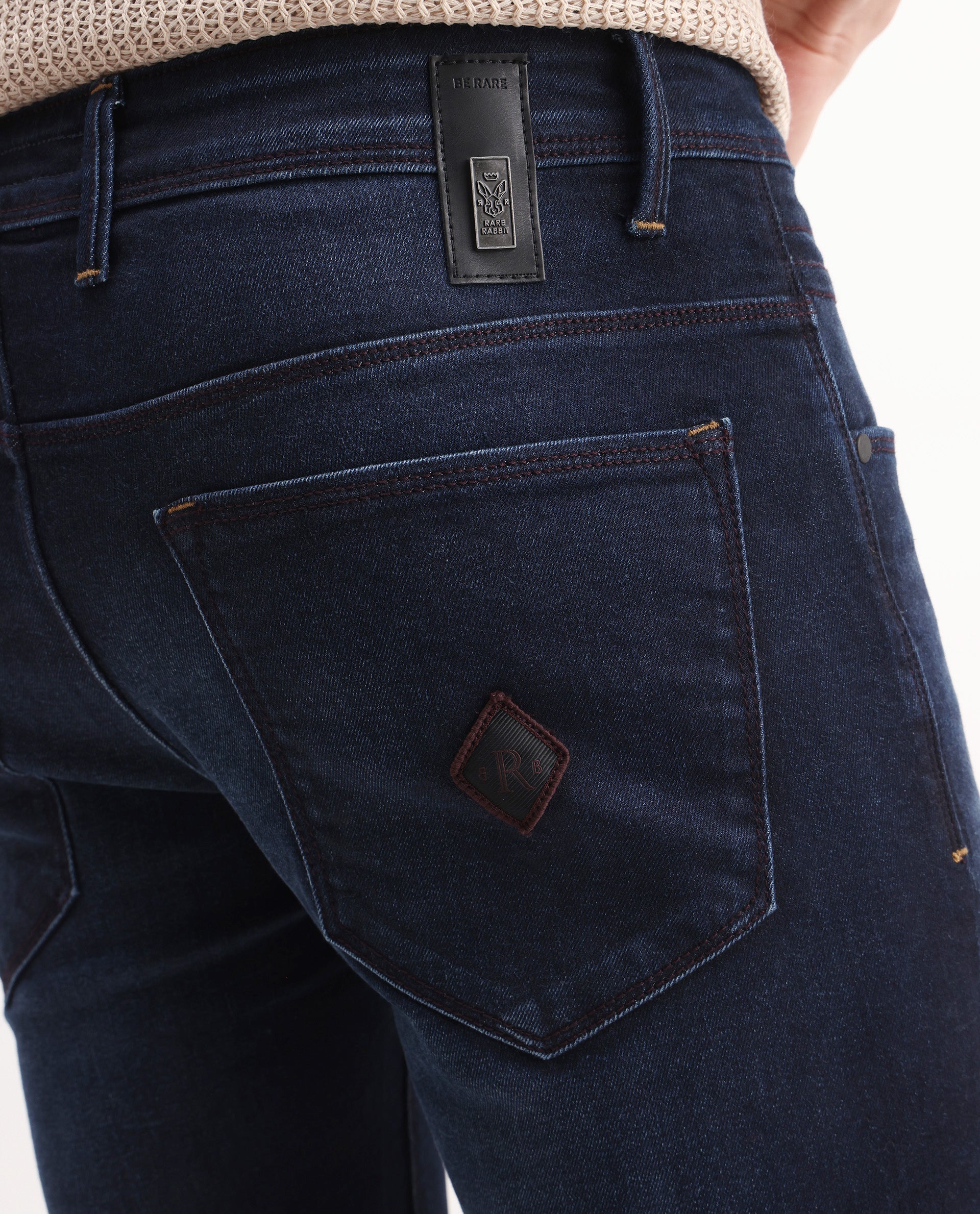 Rare Rabbit Men's Juan Blue Cotton Plain Hawk Slim Fit Jeans