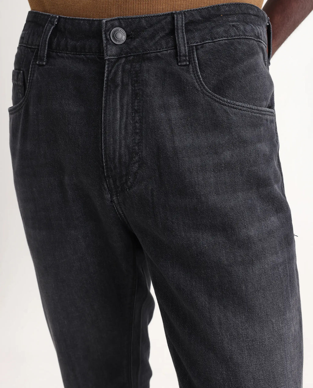 Rare Rabbit Men's Kairo-1 Black Cotton Plain Kurt Carrot Fit Jeans