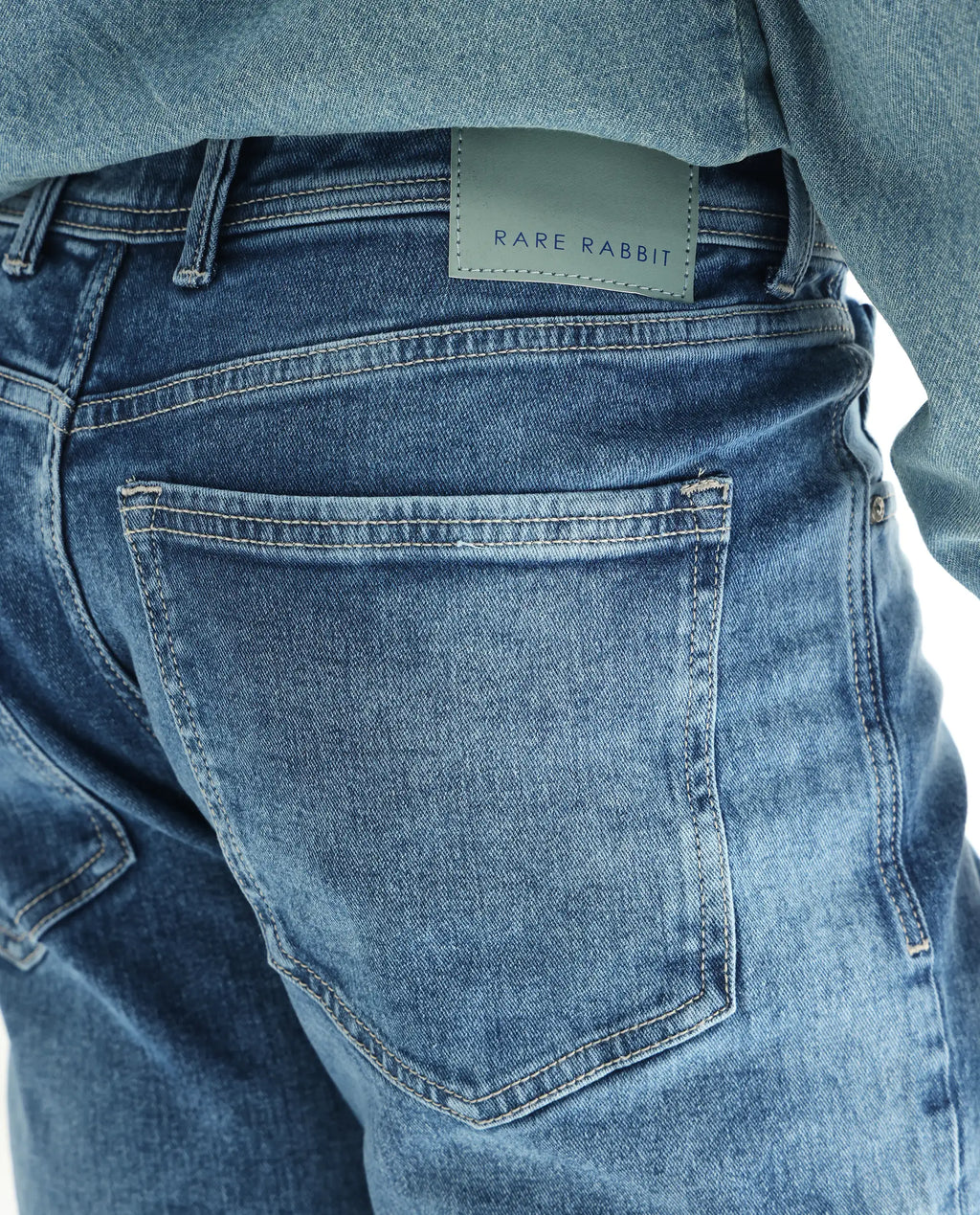 Rare Rabbit Men's Klune-2 Blue Cotton Blend Plain Morris Regular Fit Jeans