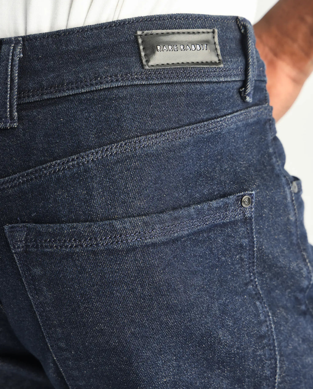 Rare Rabbit Men's Lyon Dark Navy Cotton Plain Hawk Slim Fit Jeans