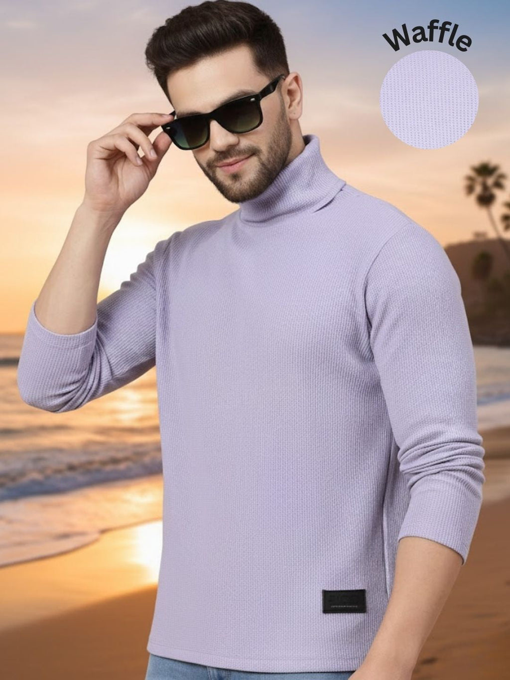 Men Purple Waffle Knit T-shirt