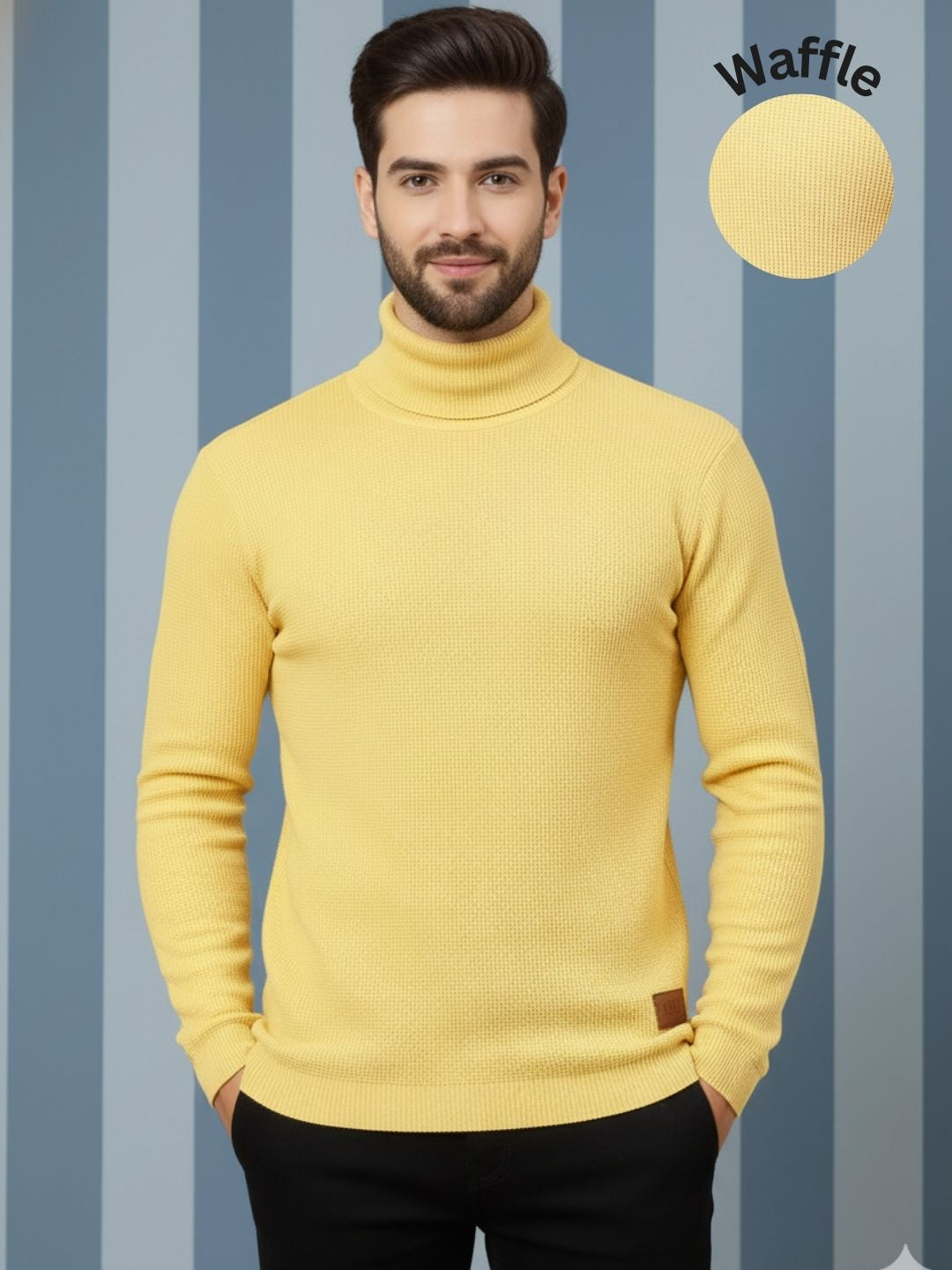Men Yellow Waffle Knit T-shirt