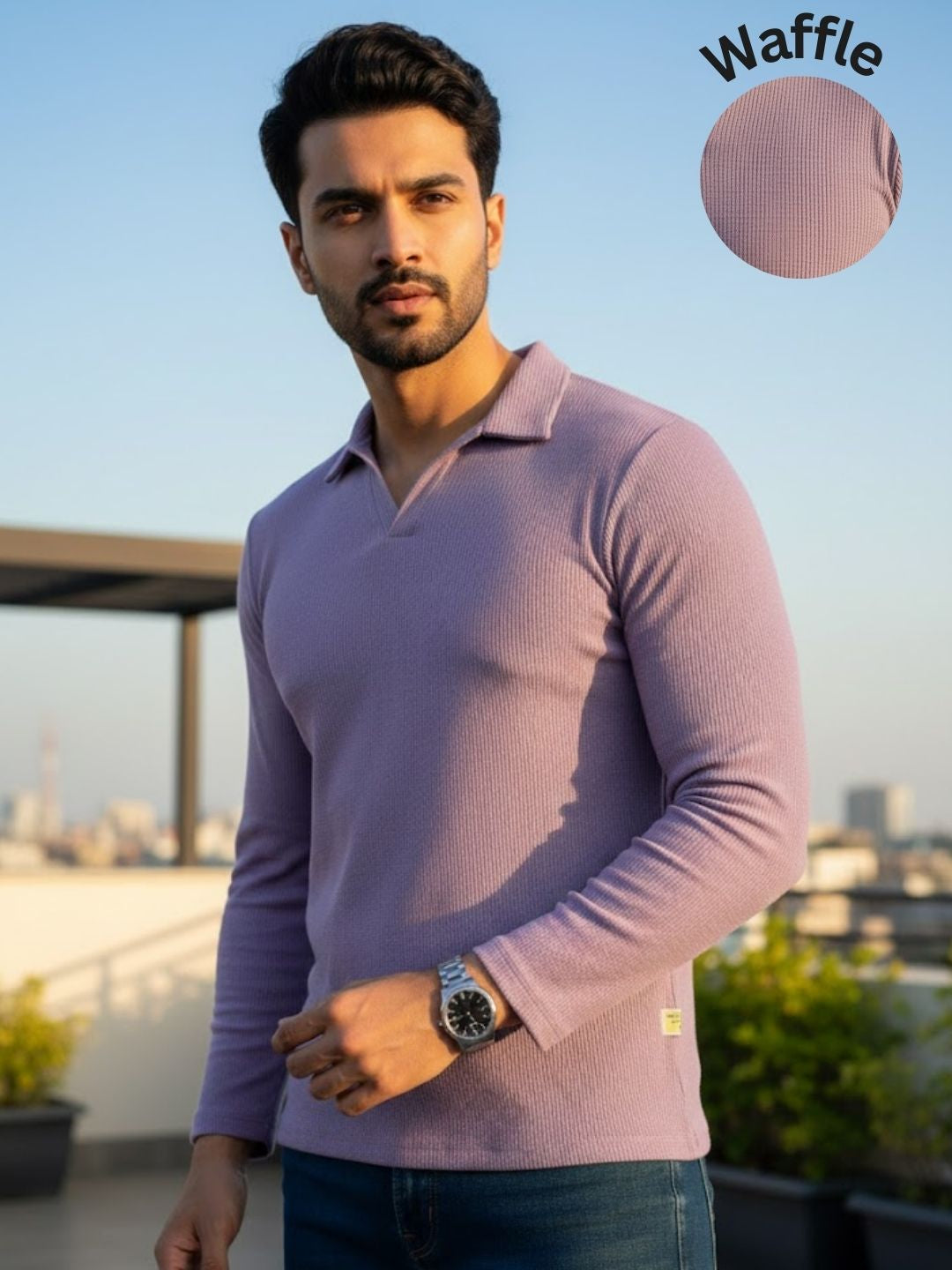 Men Purple Waffle T-shirt