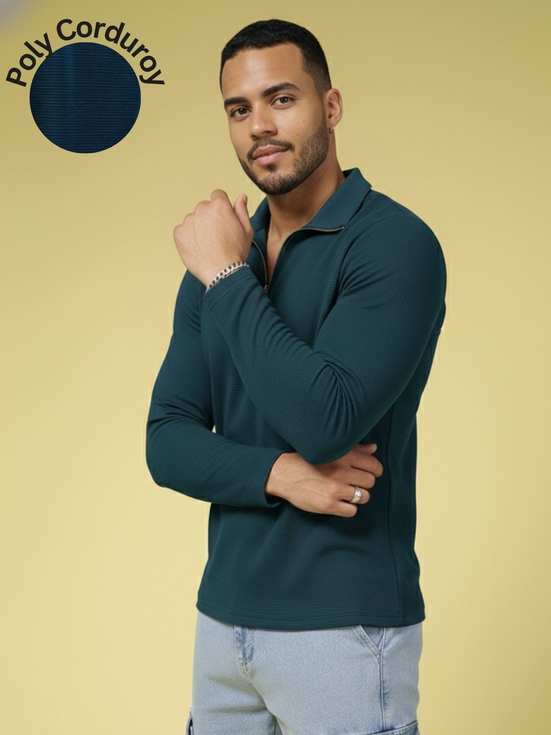 Men Teal High Neck Polyester T-Shirt