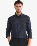 Rare Rabbit Men's Mans Navy Cotton Abstract Print Regular Fit Full Sleeve Collared Shirt
