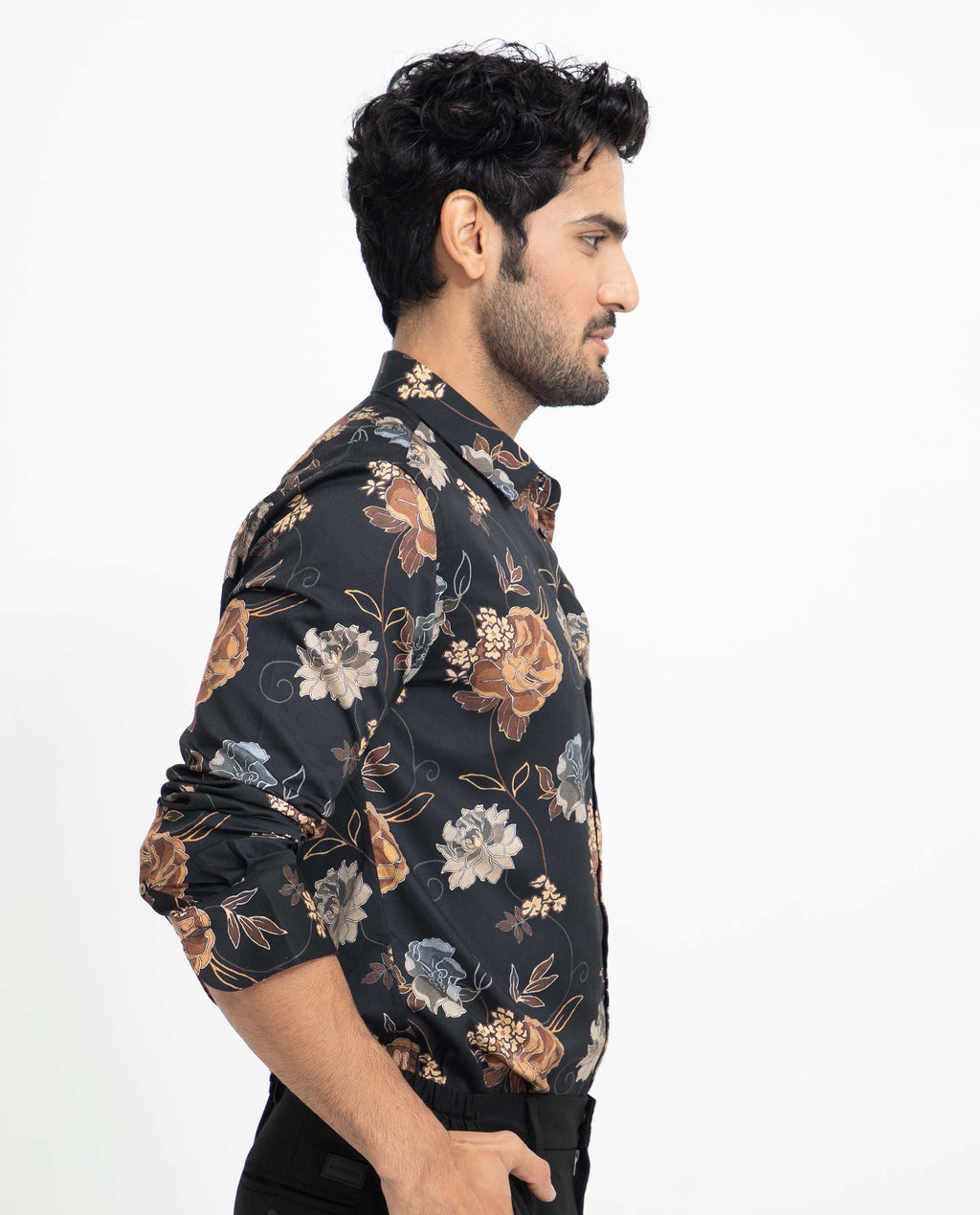Rare Rabbit Men's Marne Black Cotton Floral Print Regular Fit Full Sleeve Collared Shirt