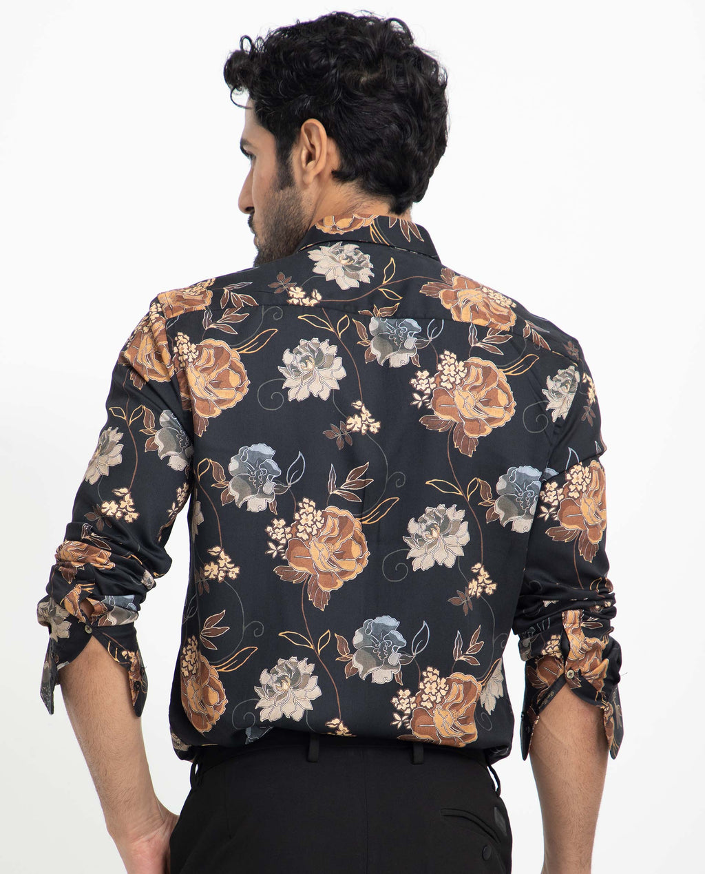 Rare Rabbit Men's Marne Black Cotton Floral Print Regular Fit Full Sleeve Collared Shirt
