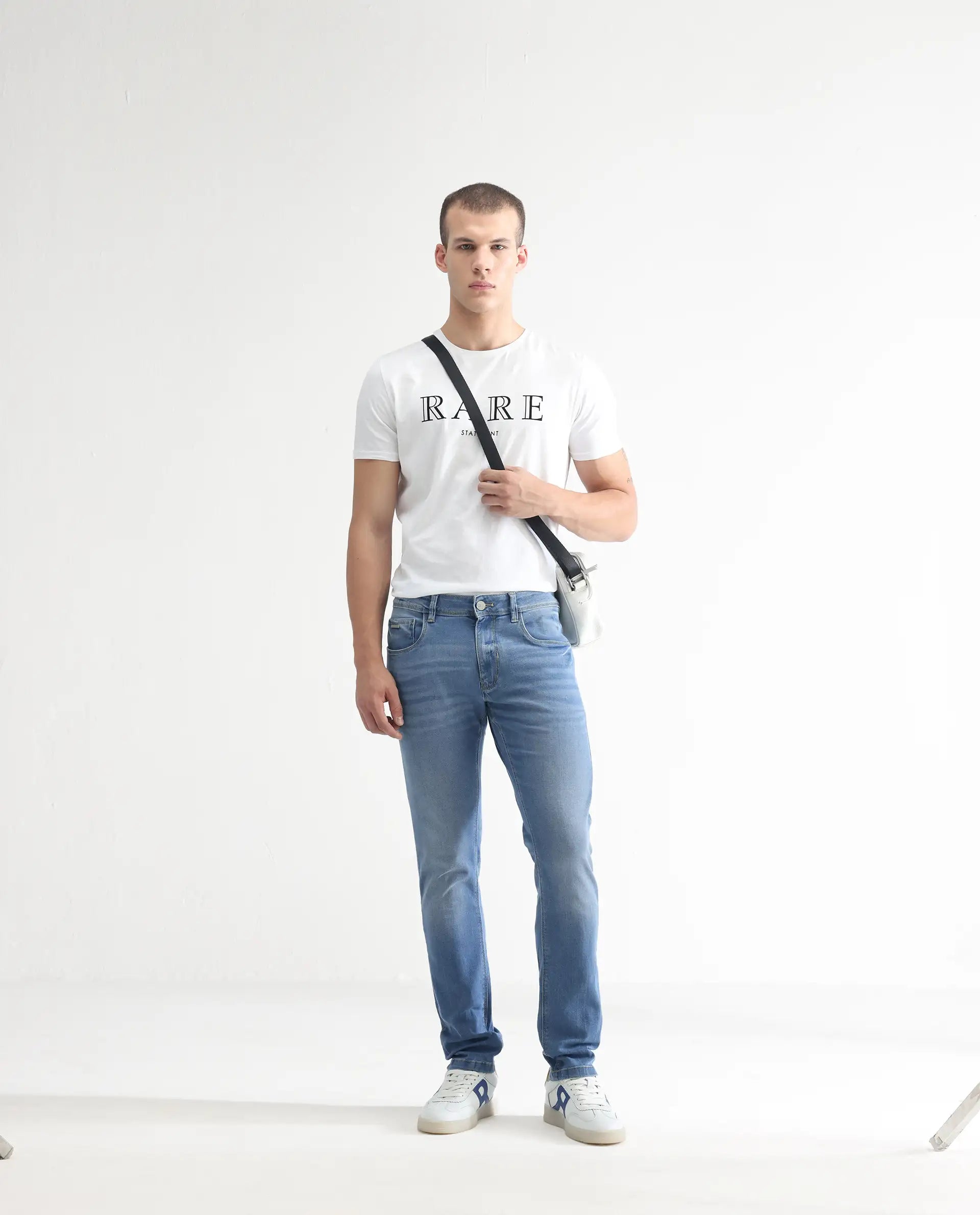 Rare Rabbit Men's Marset Light Blue Cotton Plain Hawk Slim Fit Jeans