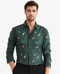 Rare Rabbit Men's Mose Green Viscose Geometric Print Regular Fit Full Sleeve Collared Shirt