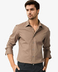 Rare Rabbit Men's Neutons Brown Cotton Plain Regular Fit Full Sleeve Collared Shirt