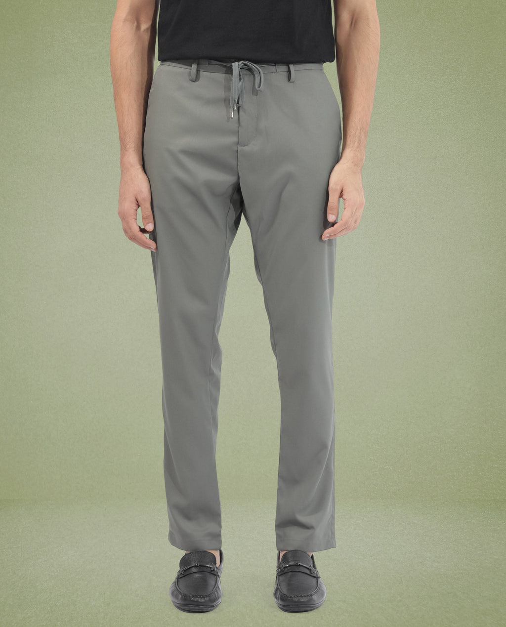 Rare Rabbit Men's Nimb Dusky Green Polyester Fabric Drawstring And Button Closure High Rise Regular Fit Solid Trousers