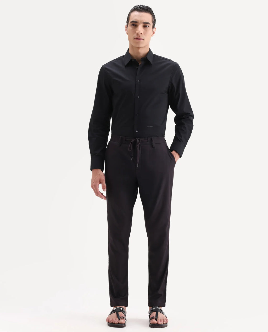 Rare Rabbit Men's Nimb Dark Maroon Polyester Fabric Drawstring And Button Closure Regular Fit Solid Trousers