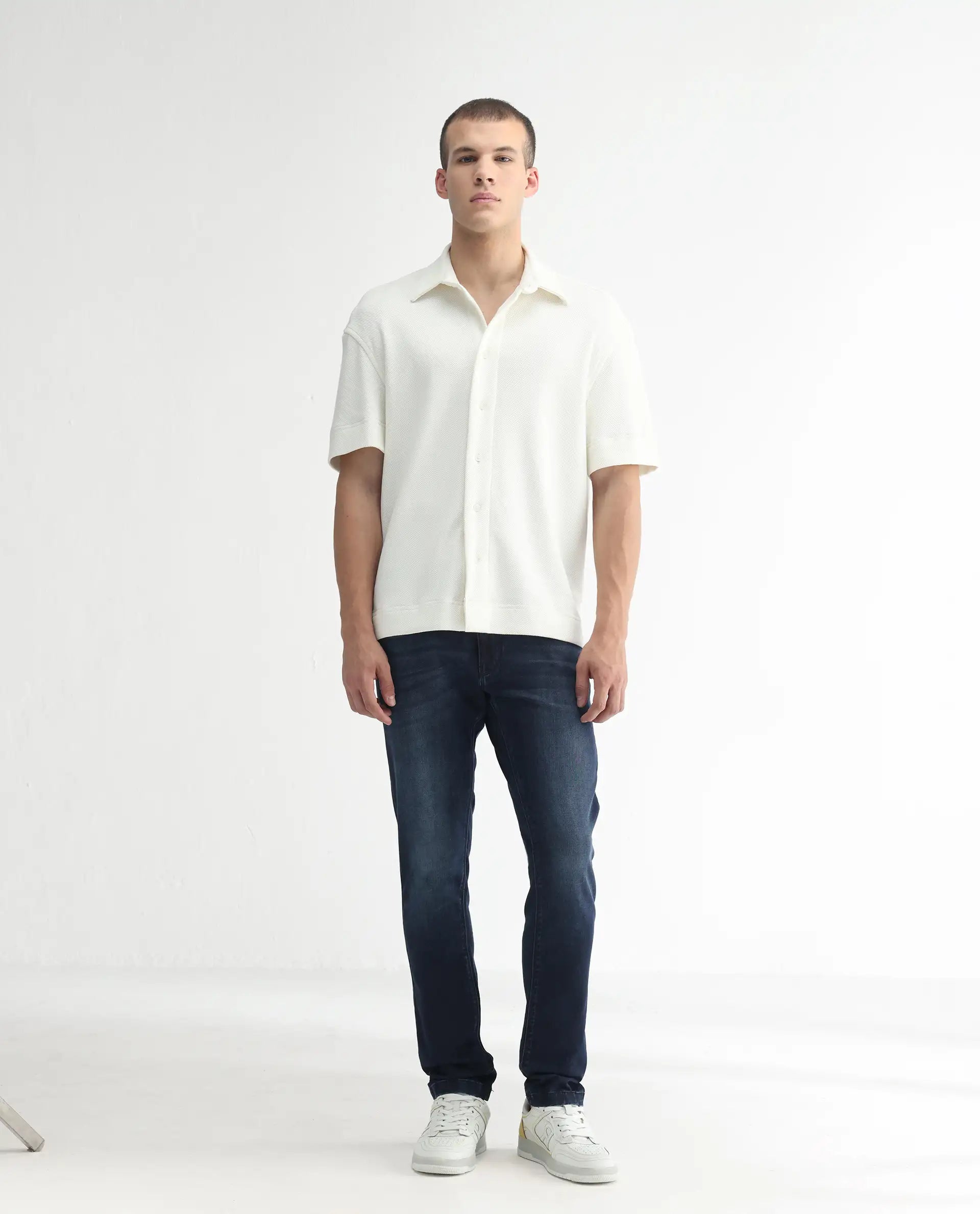 Rare Rabbit Men's Oeko Navy Cotton Plain Hawk Slim Fit Jeans
